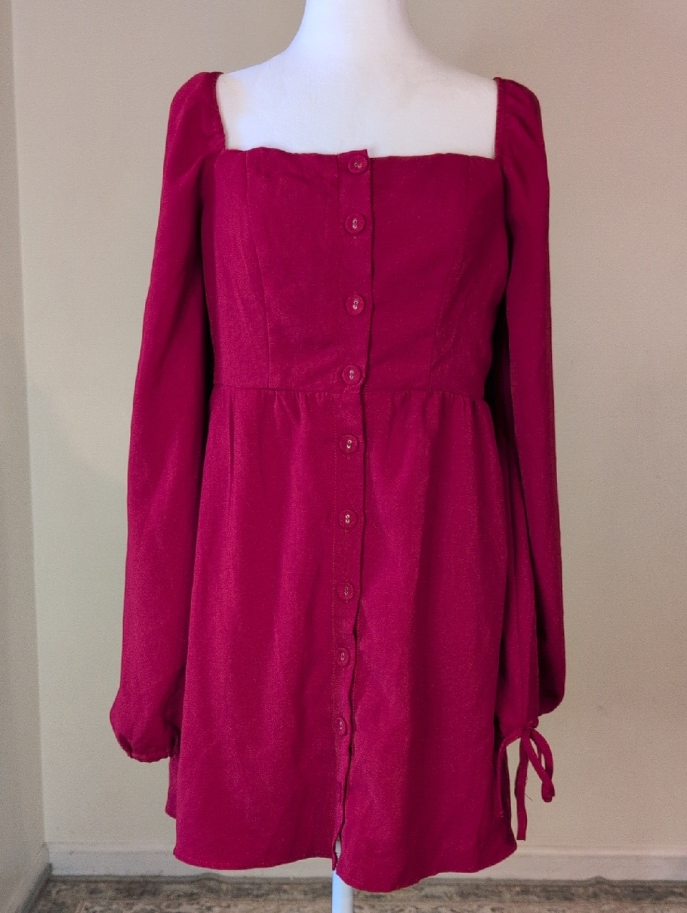 Red Long Sleeve Button Front Mini Dress Size 12